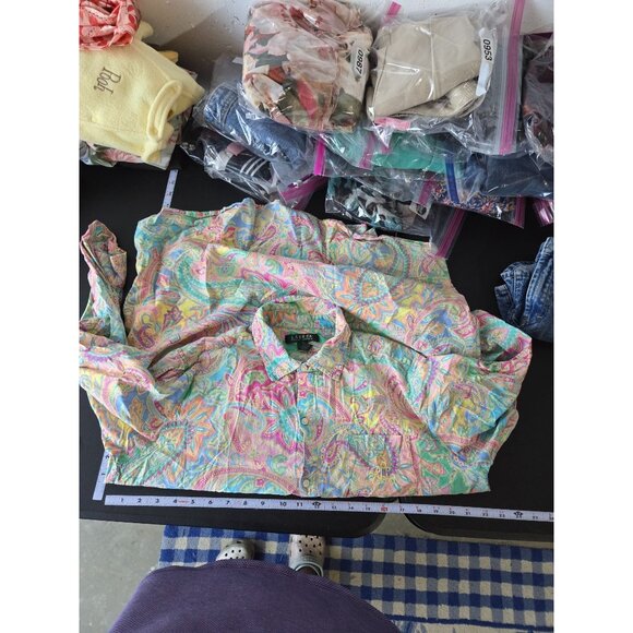 Lauren Ralph Lauren Multicolor Paisley Cuffed Sleeve Button Up Shirt Medium - Picture 7 of 10